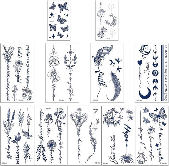Sticker tatuaggio semi-permanente acqua resistente - blu scuro - falsa tatuaggio temporanea - arte del corpo - durata 1-2 settimane.