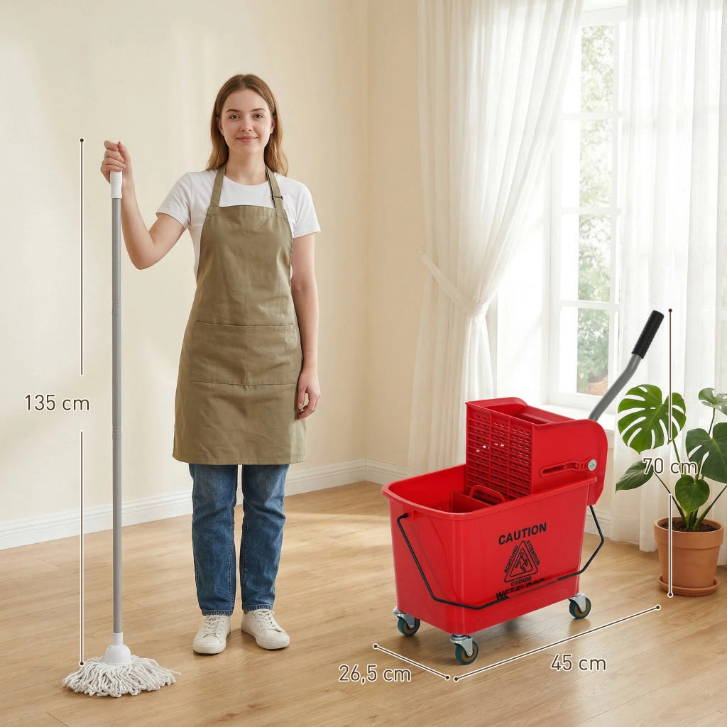 Secchio per la Pulizia con Scolapiatti e Ruote 20L ¨C Minimal ¨C Rosso 45x26,5x70 cm
