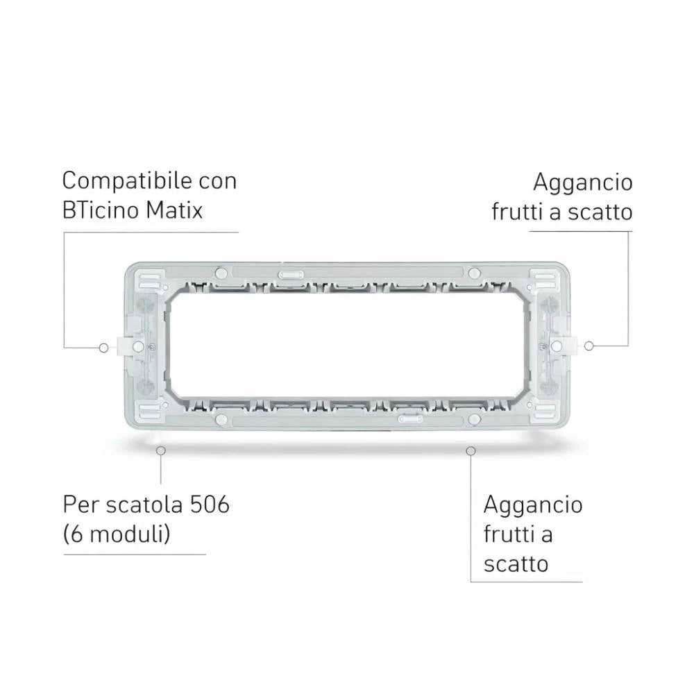 Biesse supporto per placche compatibili con bticino matix diverse modulazioni *** numero posti 6 posti, confezione 1