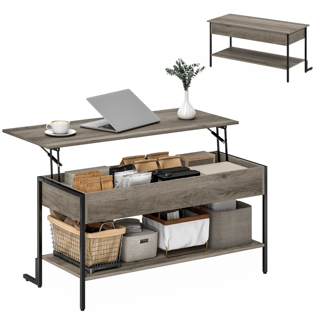 Tavolino da caff¨¨ con piano sollevabile e ripiano aperto ¨C Zephmum ¨C Grigio 95x40x59 cm