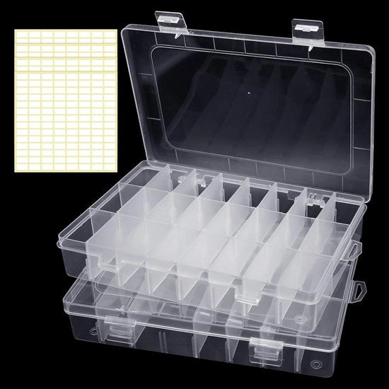 Set da 2 Sortitore da Dozzina con 24 Scatole - Scatola di Archiviazione Transparente per Piccoli Componenti con Pareti di Divisione Regolabili
