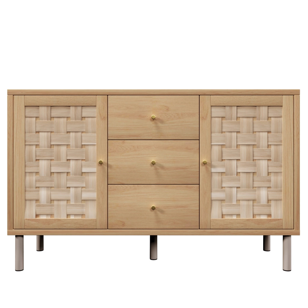Credenza in stile country 120x40x75 cm rovere con 2 ante, 3 cassetti e ripiani regolabili