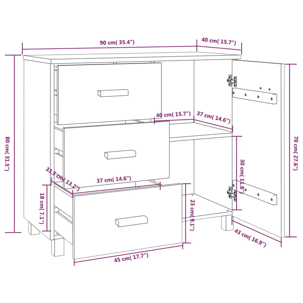 Buffet credenza cassettiera armadio mobile contenitore organizer per cucina soggiorno salotto colore chiaro 90 x 40 x 80 cm legno massello di pino grigio 02_0032162