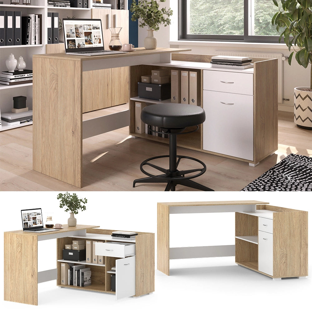 Vicco Scrivania ad angolo Bianco/Sonoma 135 x 77 cm con cassetto