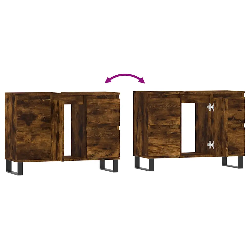 Armadietto Bagno Rovere Fumo 80x33x60 cm in Legno Multistrato
