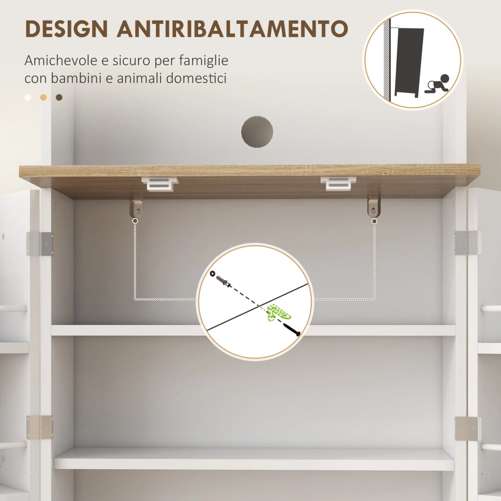 Credenza Moderna Dispensa da Cucina Porta Microonde 60x35x169 cm Armadietto con Portaspezie Bianco