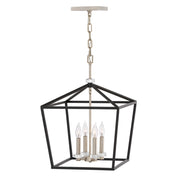 Lampadario Industrial Nordico Stinson Acciaio Nero Nichel Lucido 4 Luci E14