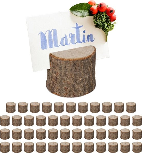Supporto per tavolo in legno - set da 48 - verticale - cartelli da menu - cartelli di benvenuto - cartoline - foto - matrimoni