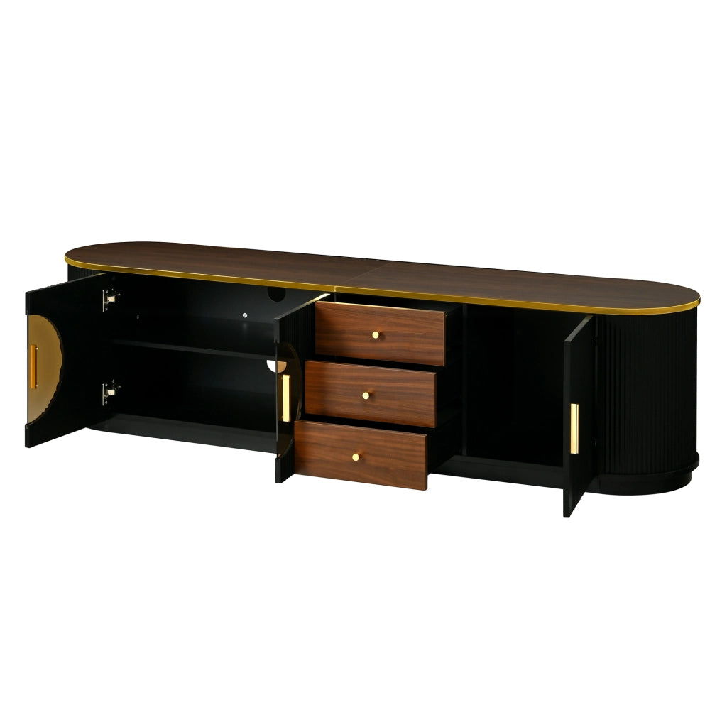 Mobile TV, ante in vetro marrone, in MDF, maniglie in metallo, finitura effetto legno, nero e marrone