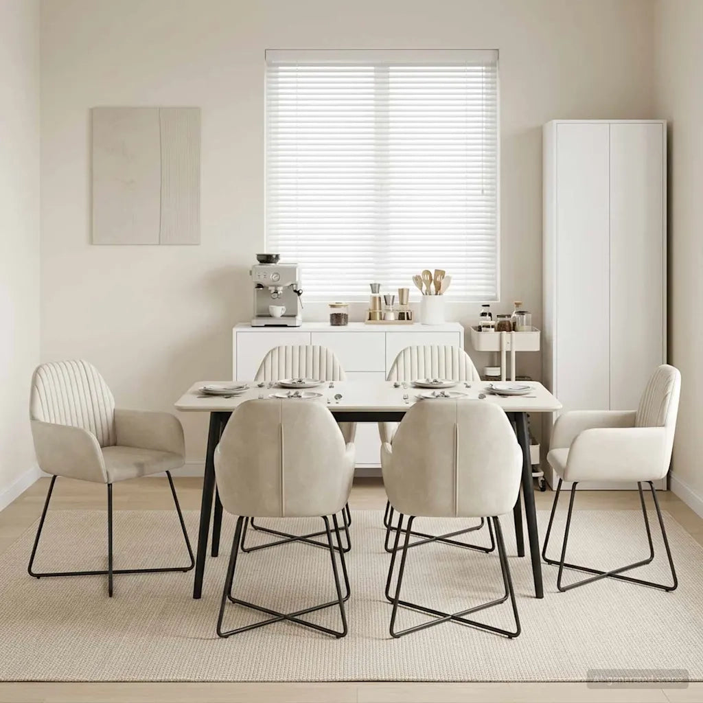 Sedie da pranzo 6 pcs Velluto (V) Crema 55 x 50 x 84 cm 3428389
