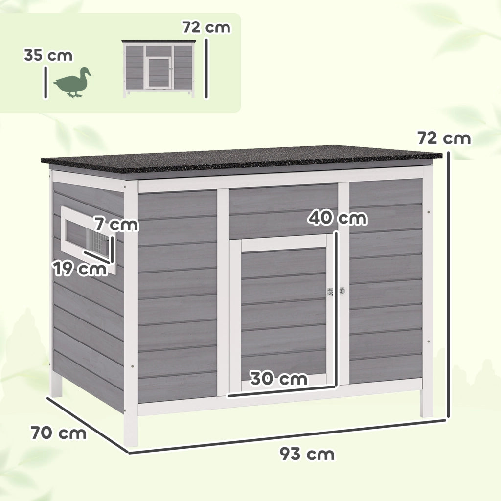 Casetta per Anatre 93x70x72 cm con Tetto Apribile Finestre e Rampa in Legno Grigio