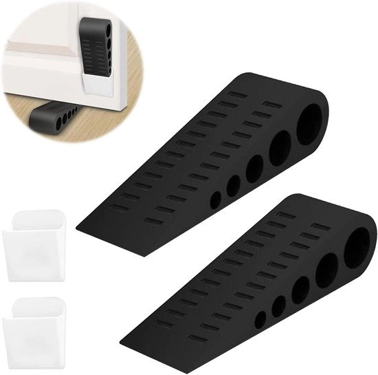 Blocco Porta in Gomma a Tassa per Pavimento - Duraturo e Antiscivolo per Bagno, Balcone, Terrazza, Bambini - Nero (2 Pezzi)