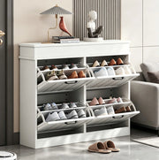 Scarpiera salvaspazio a 4 ante ribaltabili 105x24x83 cm in MDF bianco