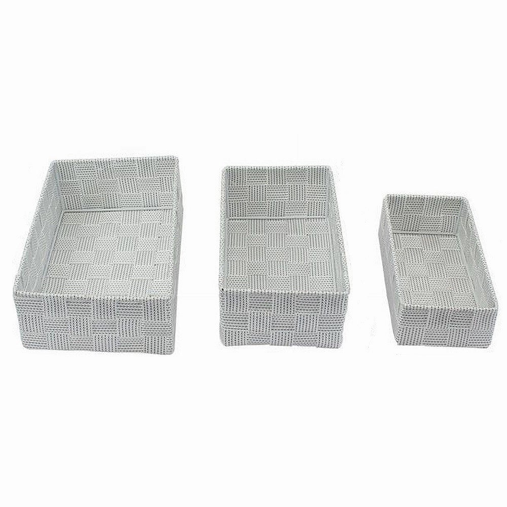 Trade Shop - Set 3pz Scatola Portaoggetti Tessuto Intrecciato Contenitori Grigio Chiaro 79054 -