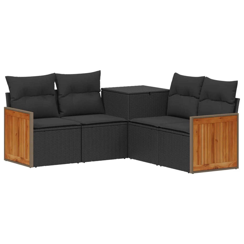 Set di divani 5 pz Nero Rattan sintetico e Acciaio 3447956