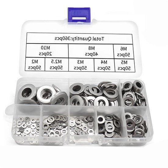 360 pezzi di anello di chiusura in acciaio inossidabile 304 - combinazione di anelli di chiusura in metallo con viti hardware 

Caratteristiche tecniche:
- Materiale: acciaio inossidabile 304
- Corrosione resistente
- Duratura garantita
