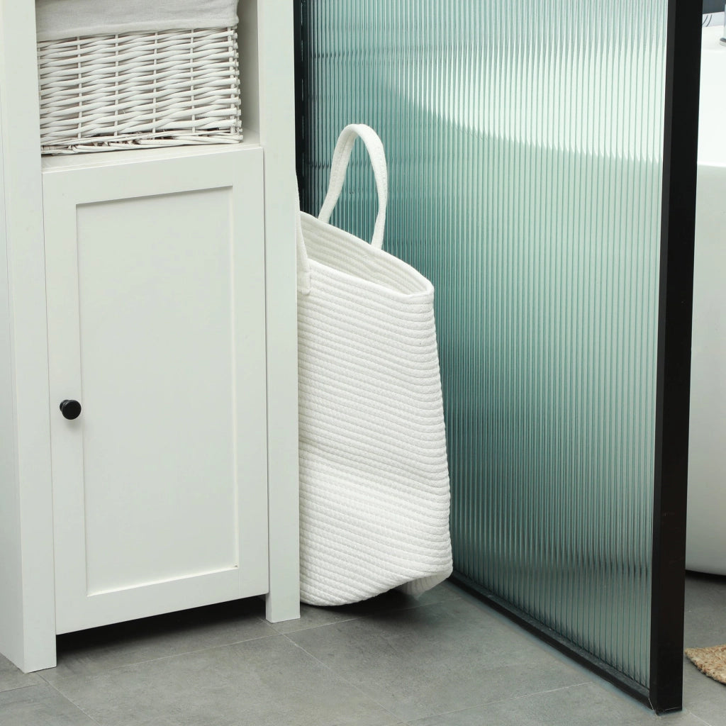 Cesto Portabiancheria Pieghevole con Manici 36L Ø38x45 cm in Cotone Naturale Bianco Crema