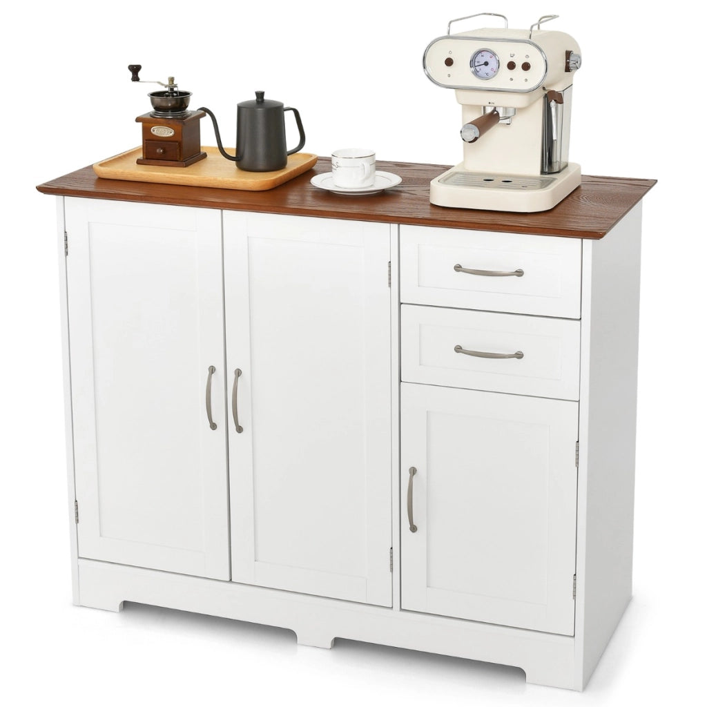 Armadio di stoccaggio moderno con 2 ante e 2 cassetti, Credenza buffet con ripiano regolabile per cucina Bianco-Credenze buffet