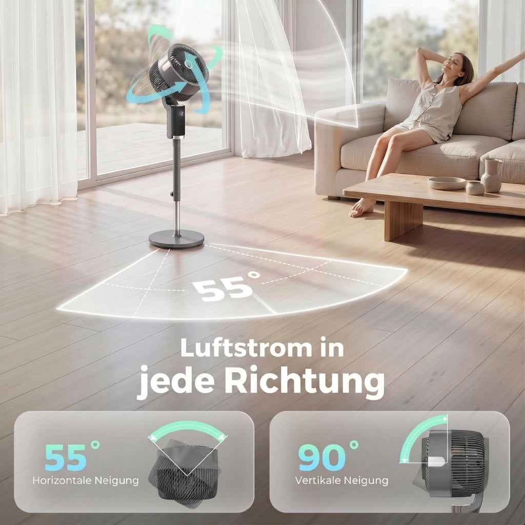 Ventilatore da pavimento con telecomando e timer ¨C zephmum ¨C Grigio 8 velocit¨¤ oscillante
