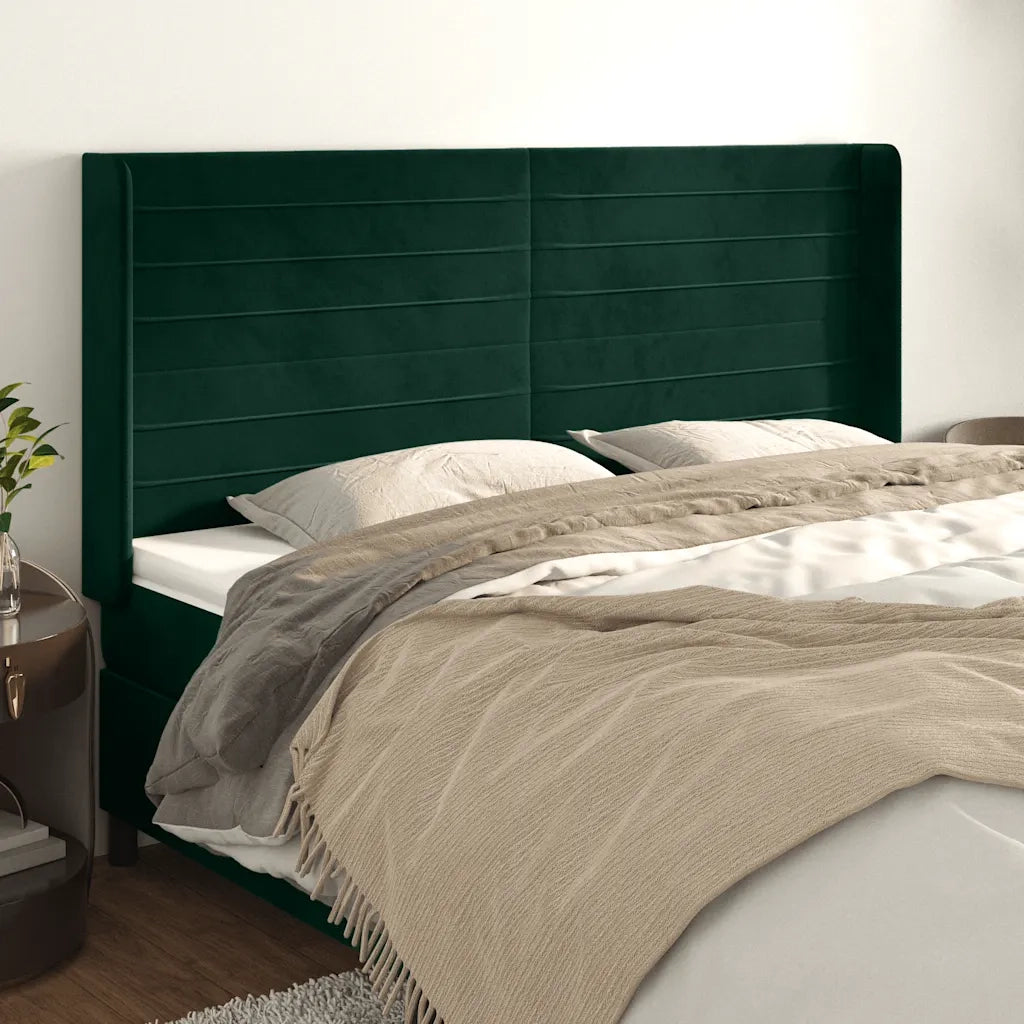 Testiera | Testata ad Orecchio Verde Scuro 183x16x118/128 cm in Velluto