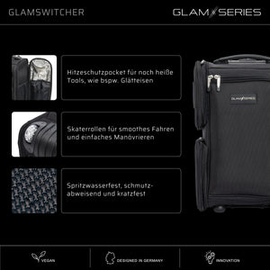 GlamSeries GlamSwitcher trolley e zaino in uno, valigia per trucco con 5 trousse, valigetta per make-up artist con scomparto con protezione termica, organizer per makeup artist, parrucchieri