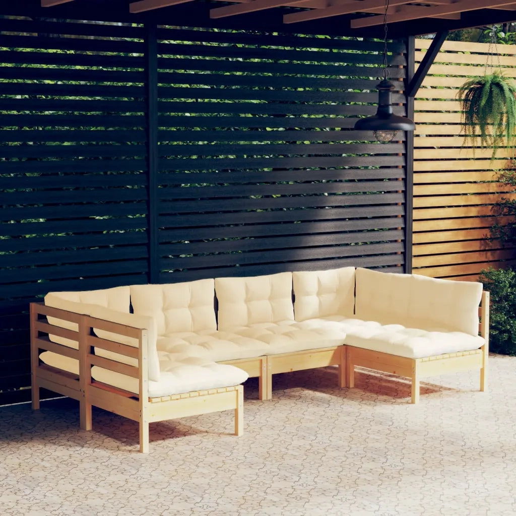 Set Divani da Giardino 6 pz con Cuscini Crema in Massello di Pino cod mxl 41394