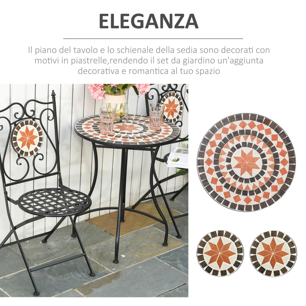 Set Giardino 3 Pezzi con Sedie Pieghevoli e Tavolino ¨C zephmum ¨C Metallo e Ceramica