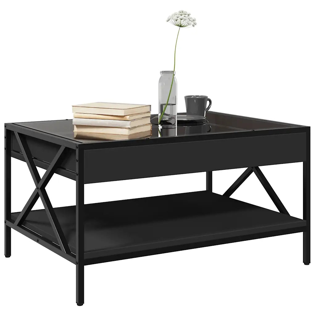 Tavolino da Salotto con LED Infinity-Tavolino da soggiorno Nero 70x50x38 cm