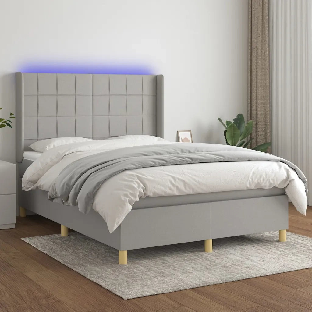 Letto a Molle Materasso e LED Grigio Chiaro 140x190 cm Tessuto 3138869