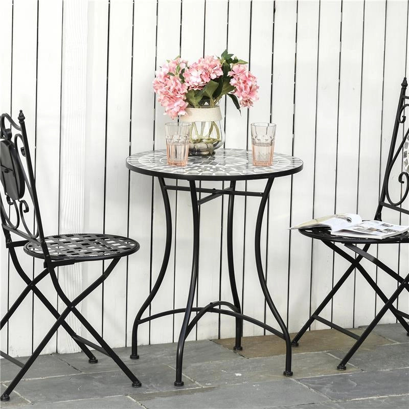 TAVOLINO DA GIARDINO IN METALLO E CERAMICA 60 X 71 CM NERO