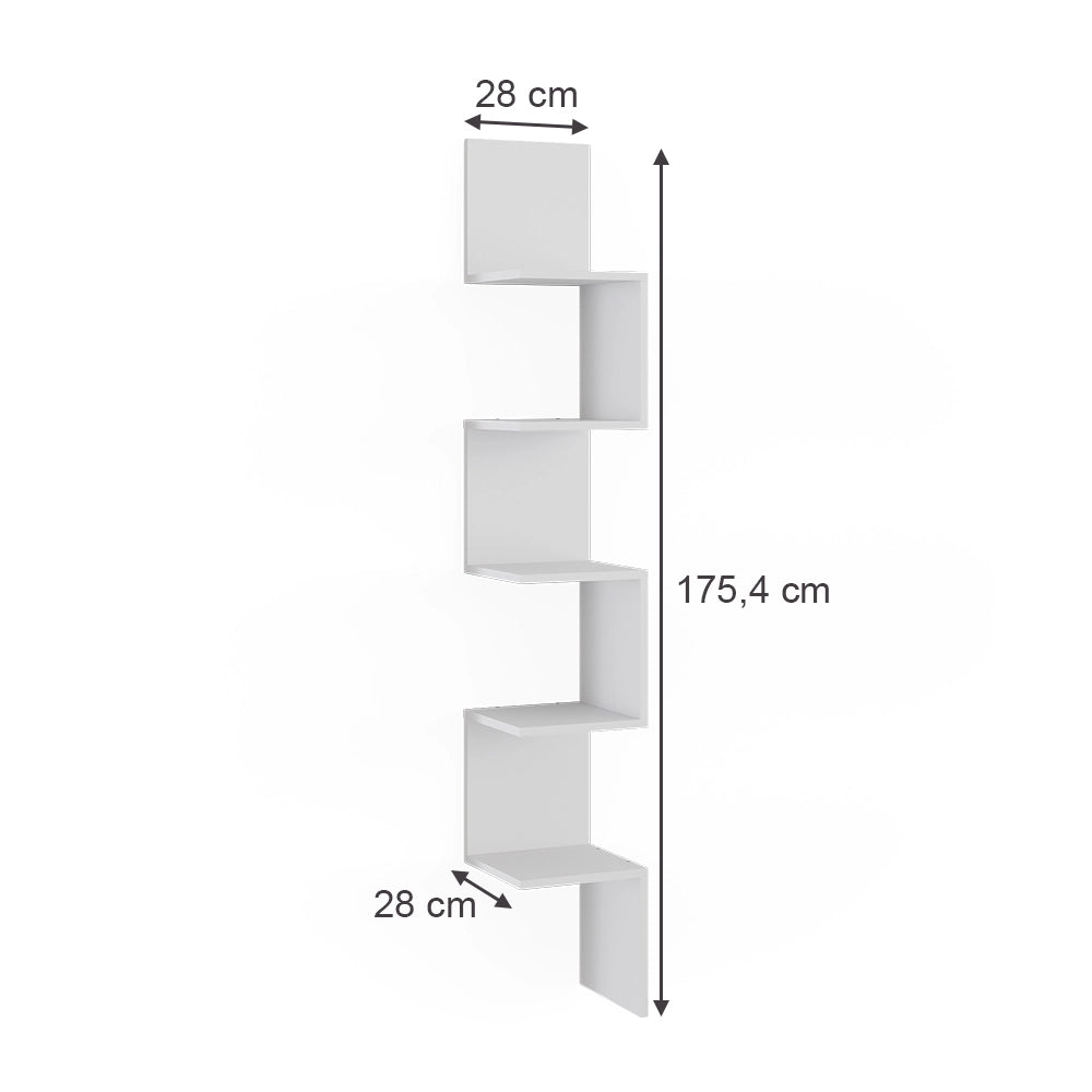 Scaffale ad angolo Paolo Bianco 28 x 175.4 cm con 5 scomparti Vicco