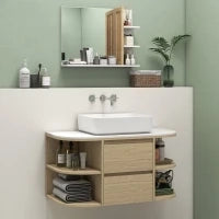 Mobile sottolavabo bagno sospeso mobile sottovasca con cassetti a chiusura soft e ripiani, marrone