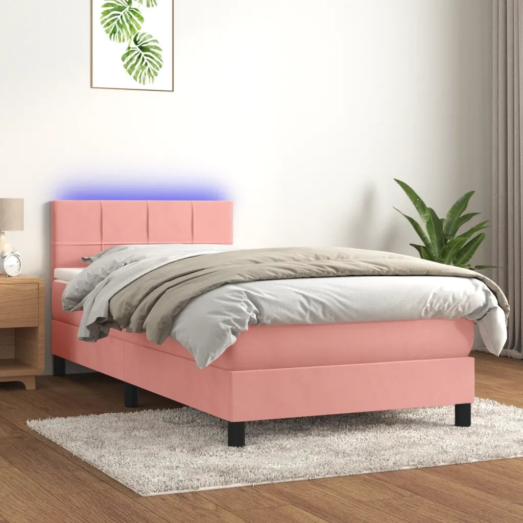 Letto a Molle con Materasso e LED Rosa 90x200 cm in Velluto cod mxl 58070