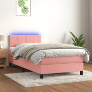Letto a Molle con Materasso e LED Rosa 90x200 cm in Velluto cod mxl 58070