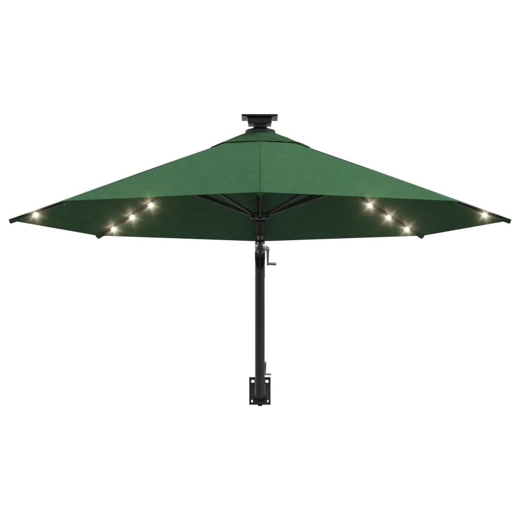 Ombrellone da Giardino a Parete con LED 300 cm Verde 312523