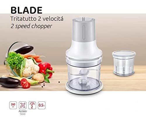 Melchioni BLADE tritaverdure elettrico 0,5 L 260 W Grigio, Bianco