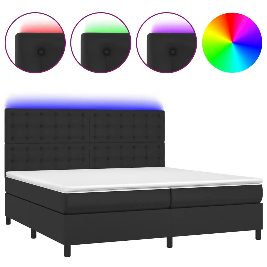 Giroletto a Molle con Materasso e LED Nero 200x200cm Similpelle cod mxl 61132