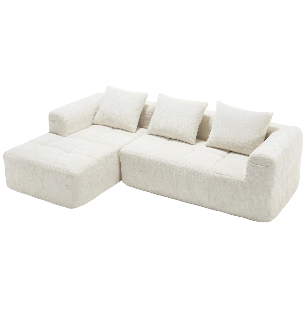Divano angolare 250x158x60 cm senza installazione; con tasche laterali in chenille beige