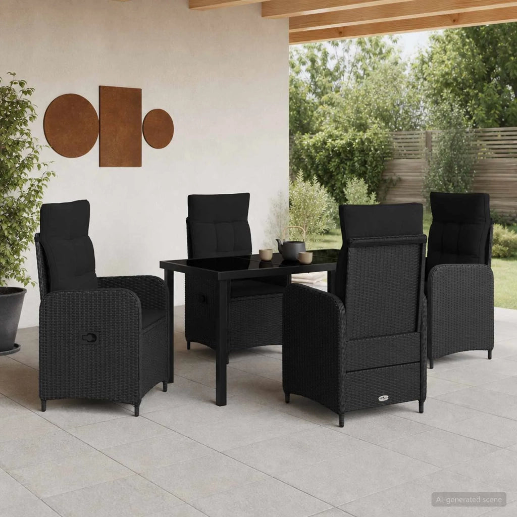 Set da pranzo per esterni 5 pz Nero polyrattan 3422430
