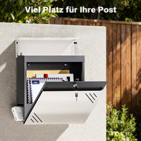 Cassetta della posta in acciaio inox V63 37 x 11 x 37 cm, cassetta delle lettere da parete con portagiornali e chiave