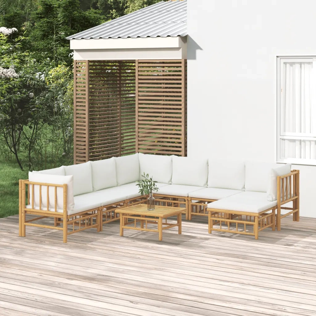 Set Salotto da Giardino 9pz con Cuscini Bianco Crema in BambÃ¹cod mxl 76341