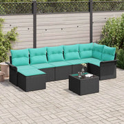Set Divano da Giardino con archiviazione 8 pcs Nero polyrattan