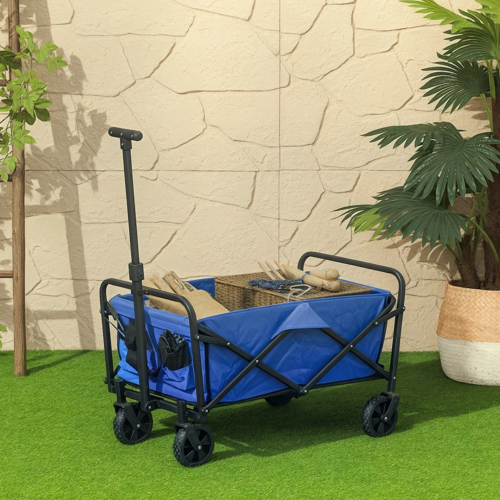 Carrello da Giardino Pieghevole 62L ¨C zephmum ¨C Blu, Metallo e Tessuto Oxford, 76x48x86 cm