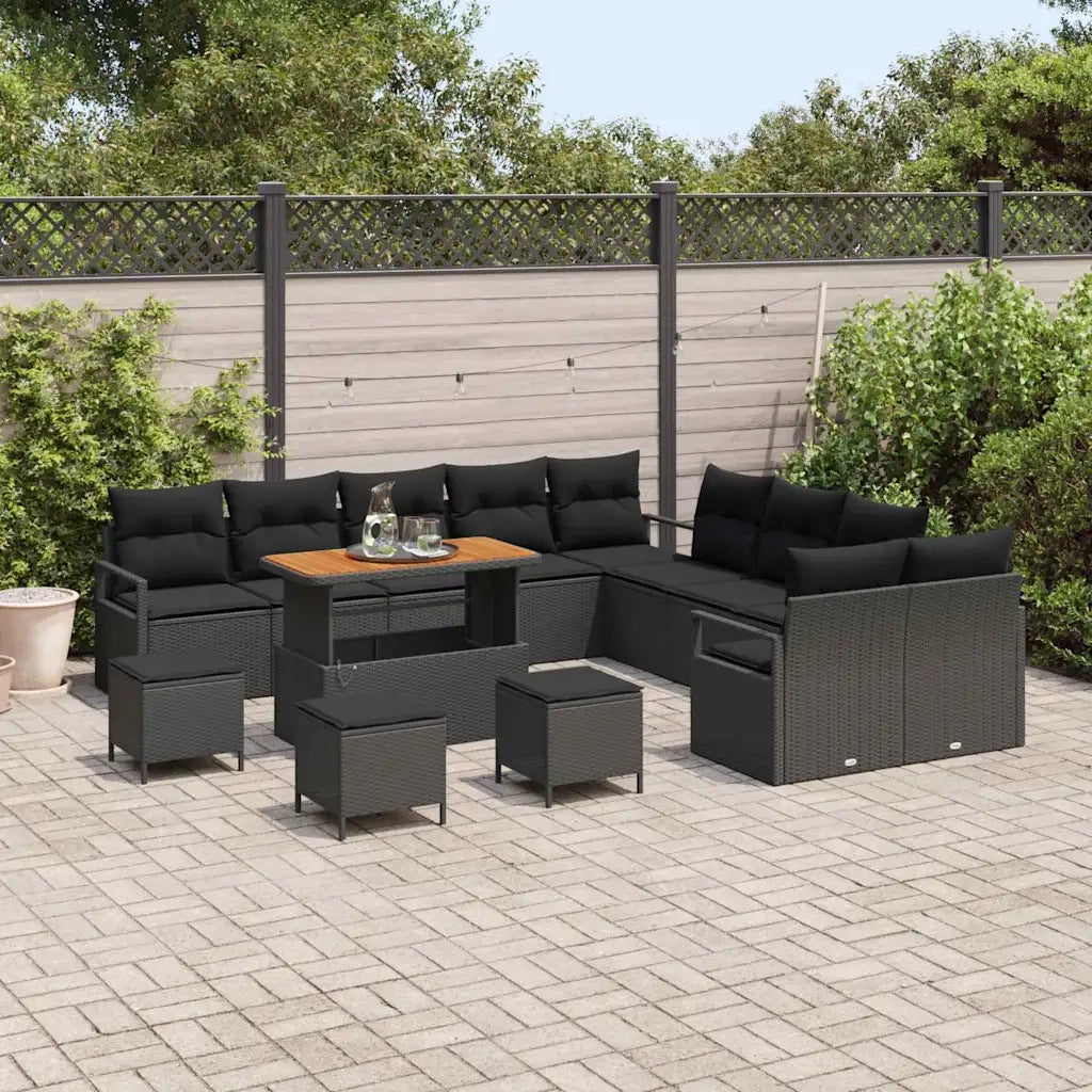 Set Divano da Giardino con cuscino con cuscino 14 pcs Nero