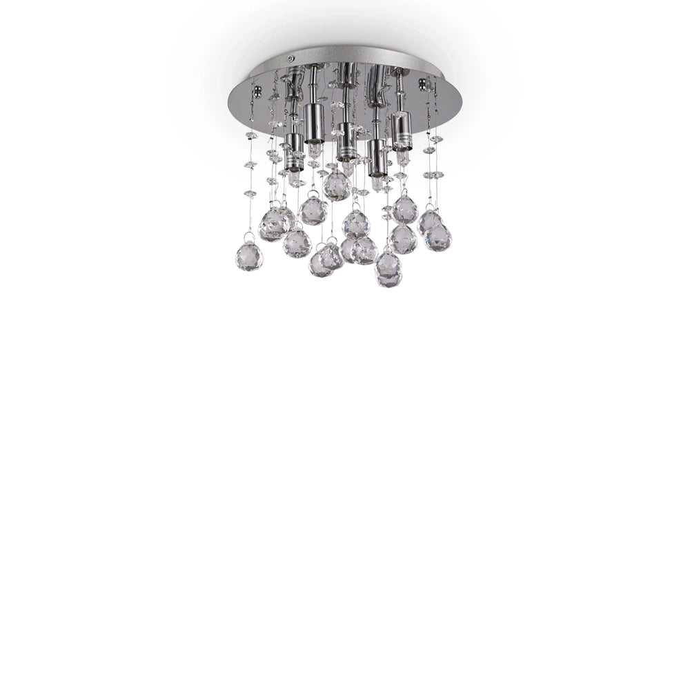 Plafoniera Contemporanea Moonlight Metallo-Cristallo Cromo 5 Luci G9 3W 3000K