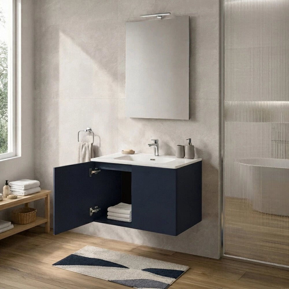 Mobile bagno sospeso 70 cm blu due ante e lavabo Tierra