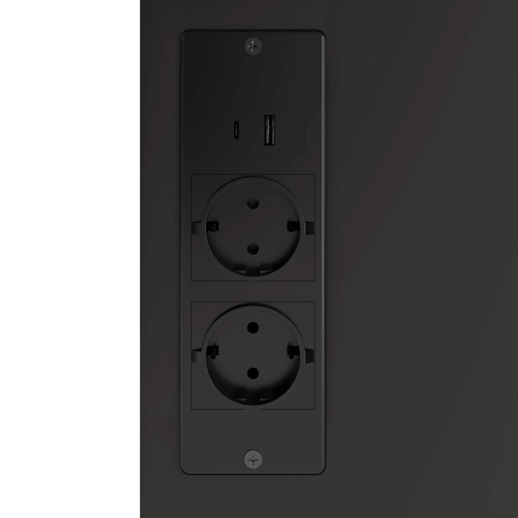 Buffet da cucina alto 180x105x40 cm nero in truciolare con LED; prese e portabicchieri