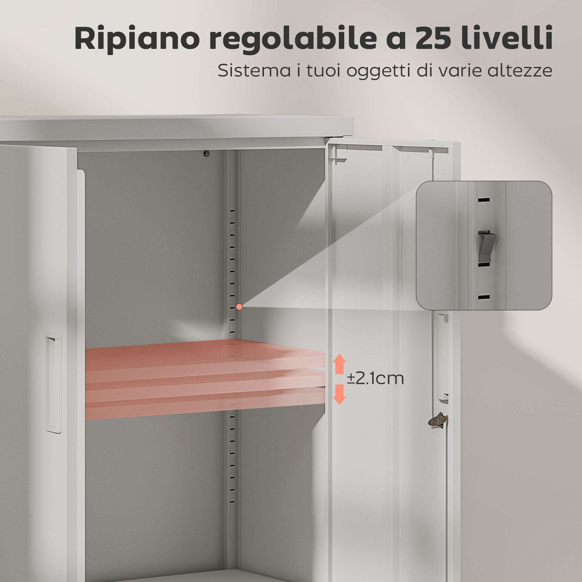 Armadietto da Ufficio 80x40x130 cm con Ripiano Interno e Cassetto in Acciaio Bianco
