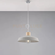 Sospensione in ferro laccato grigio con diffusore in cemento diametro 40 e legno con cavo elettrico regolabile 1 luce