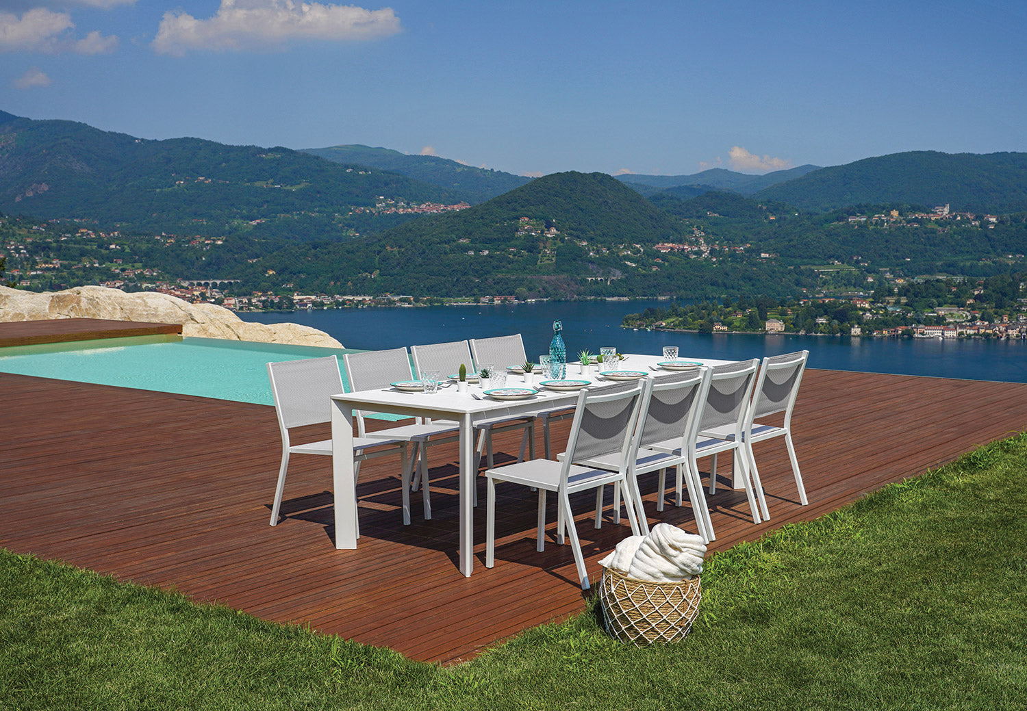 Tavolo Allungabile da Giardino 165/250x90x75 cm Anzio in Alluminio Bianco